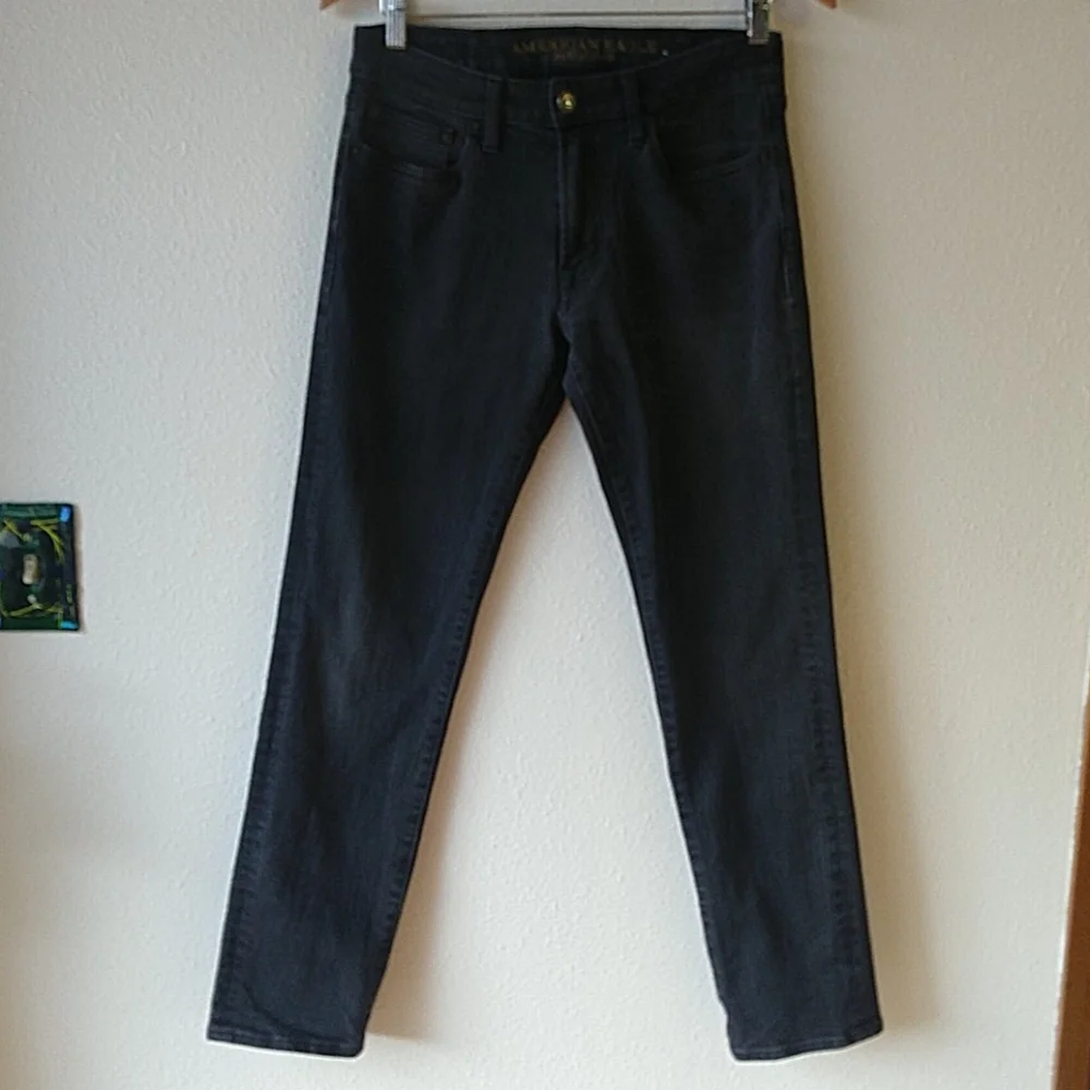 American Eagle Gray Black Denim Jeans Slim Straight Stretch 29x32
